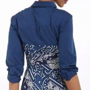 Anthropologie Navy and White Patterned Blouse